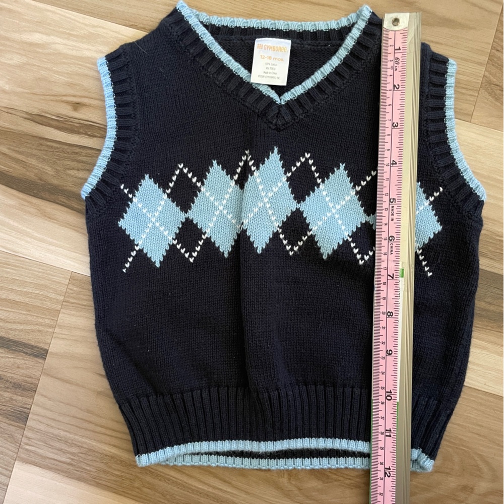 Gymboree Argyle Vest and Shorts Set Navy Blue Black Plaid 12-18 Months. … - Picture 7 of 10